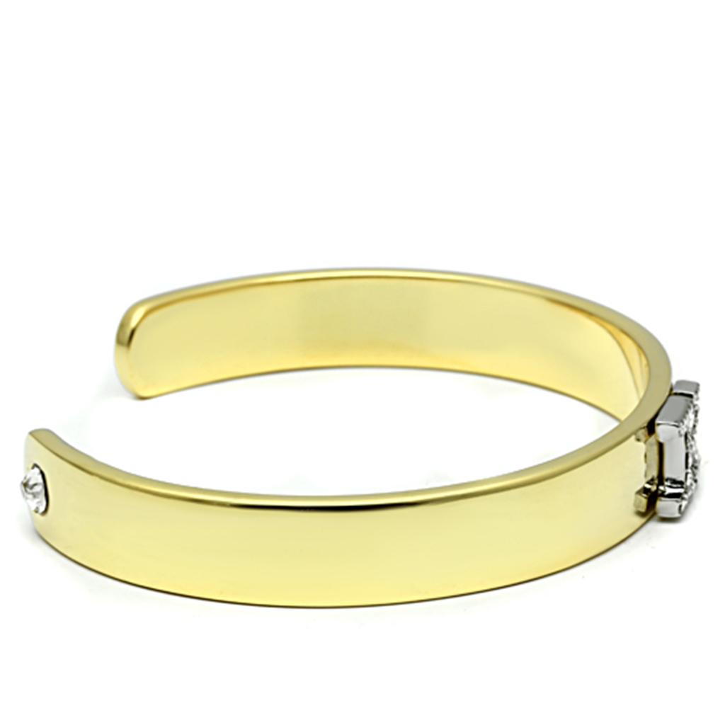 LO2580 Gold and Rhodium White Metal Bangle featuring a clear top-grade crystal, showcasing elegance and sophistication.