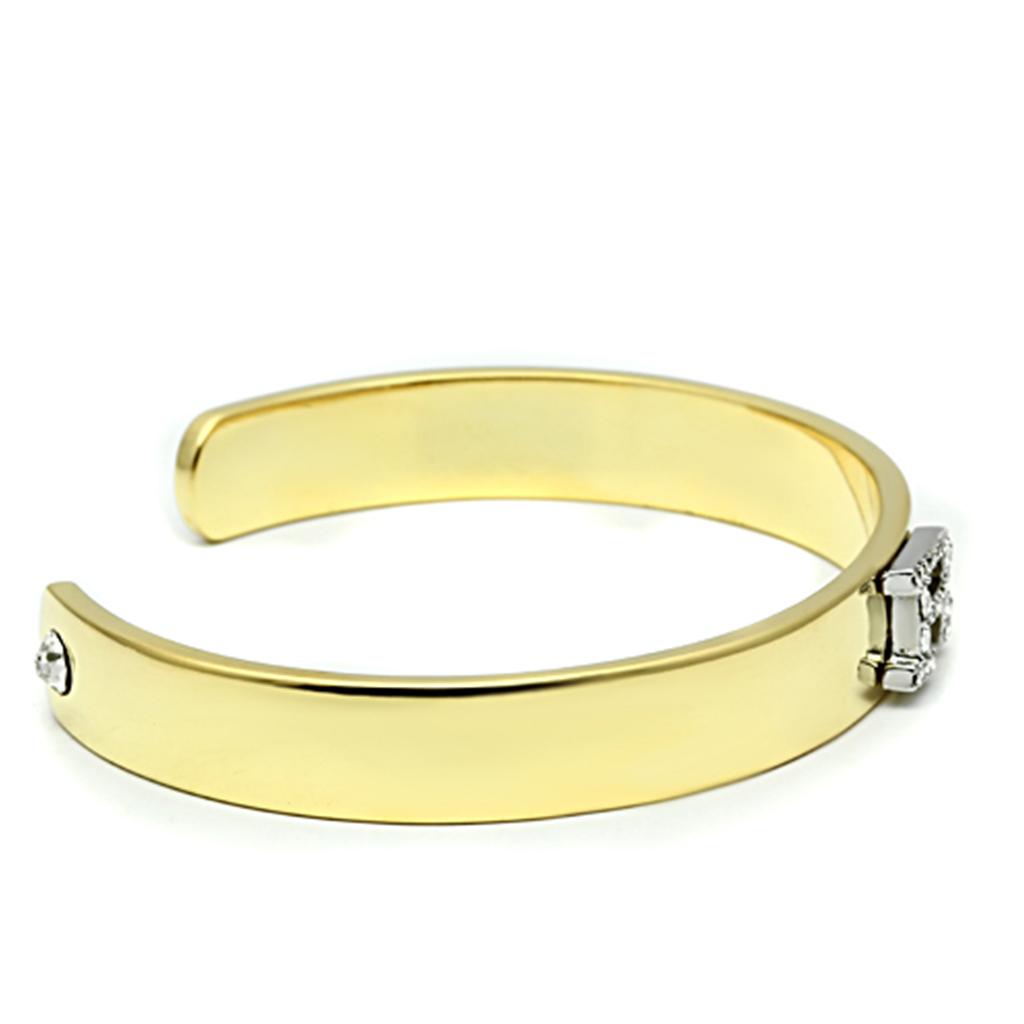 LO2587 Gold and Rhodium White Metal Bangle featuring a clear top-grade crystal, showcasing elegance and craftsmanship.