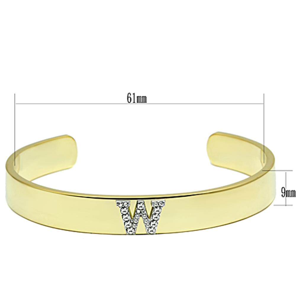 LO2592 Gold and Rhodium White Metal Bangle featuring a clear top grade crystal, showcasing elegance and sophistication.