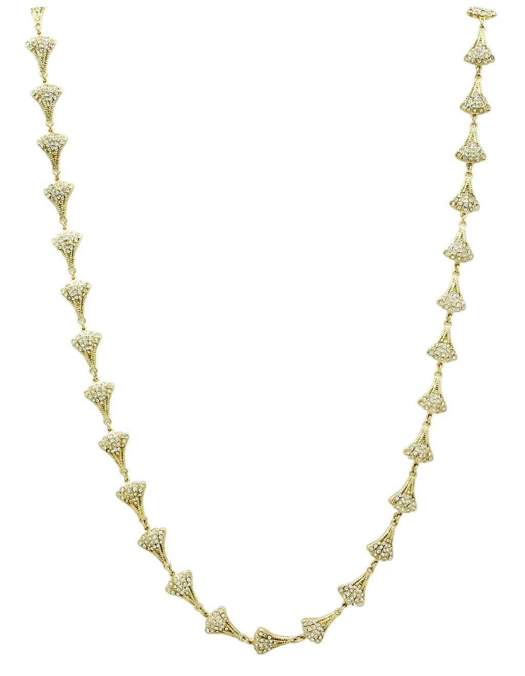 LO2625 Gold Brass Necklace featuring a clear top grade crystal centerpiece, elegantly designed for versatile wear.