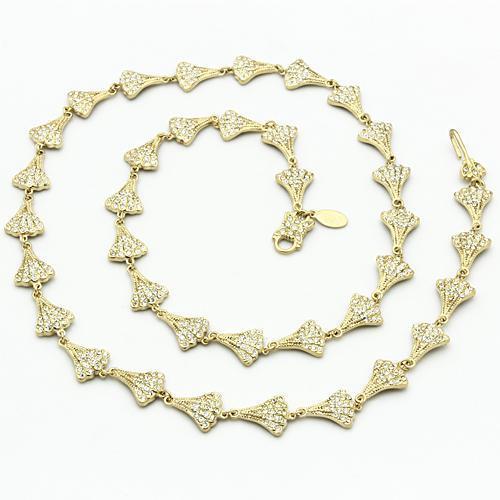 LO2625 Gold Brass Necklace featuring a clear top grade crystal centerpiece, elegantly designed for versatile wear.