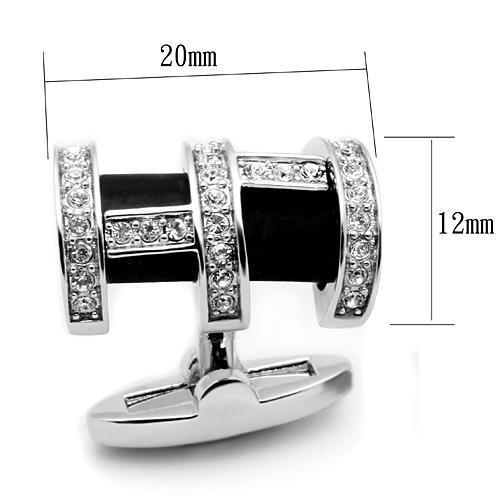 LO2629 Rhodium Brass Cufflink featuring a clear top grade crystal, showcasing its elegant design and luxurious finish.