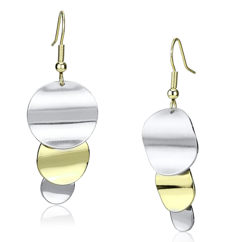 LO2653 Gold and Rhodium Iron Earrings with a minimalist design, showcasing a beautiful finish without any stones.