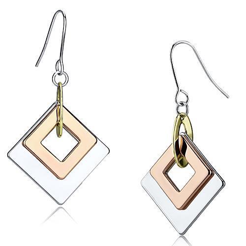 LO2676 Rhodium, Gold, and Rose Gold Iron Earrings with a minimalist design, showcasing a blend of three elegant metal finishes.