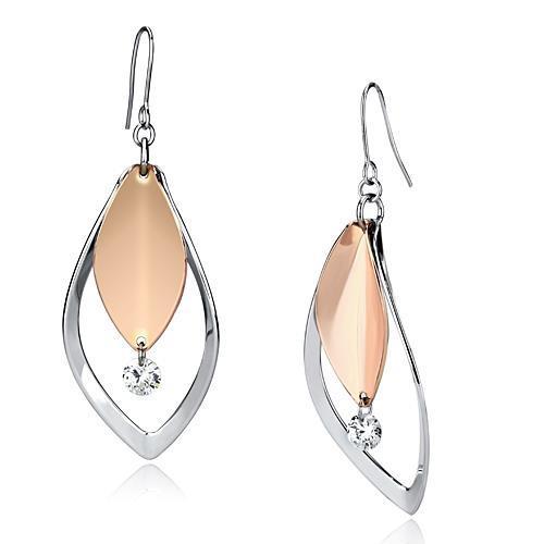 LO2684 Rose Gold and Rhodium Iron Earrings featuring AAA Grade Clear CZ stones, showcasing elegance and sparkle.