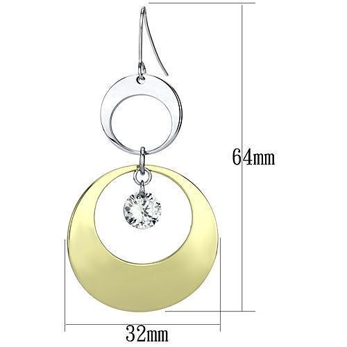 Elegant Gold and Rhodium Iron Earrings featuring AAA Grade Clear CZ stone, showcasing a luxurious design.