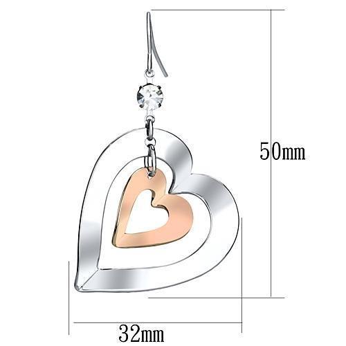 Elegant LO2695 Rose Gold and Rhodium Iron Earrings featuring a sparkling clear top-grade crystal centerpiece, perfect for any occasion.