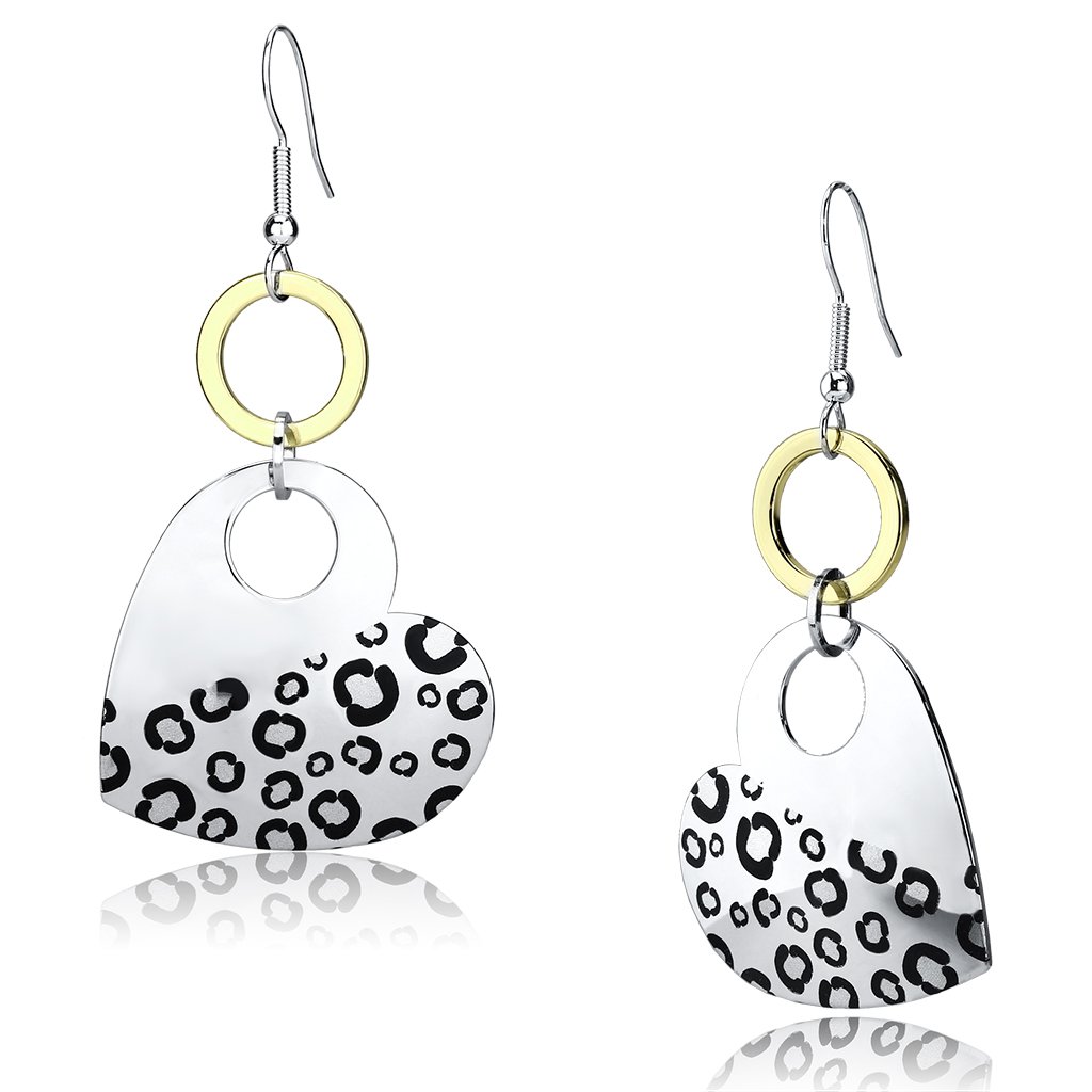 LO2700 Reverse Two-Tone Iron Earrings featuring a stylish design with jet epoxy stone.