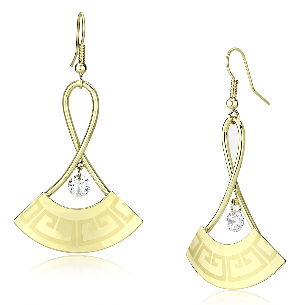 LO2707 Gold Iron Earrings featuring AAA Grade Clear CZ, showcasing elegant design and luxurious finish.