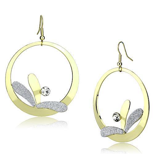 LO2715 Gold Iron Earrings featuring clear top grade crystals, elegantly designed for a sophisticated look.