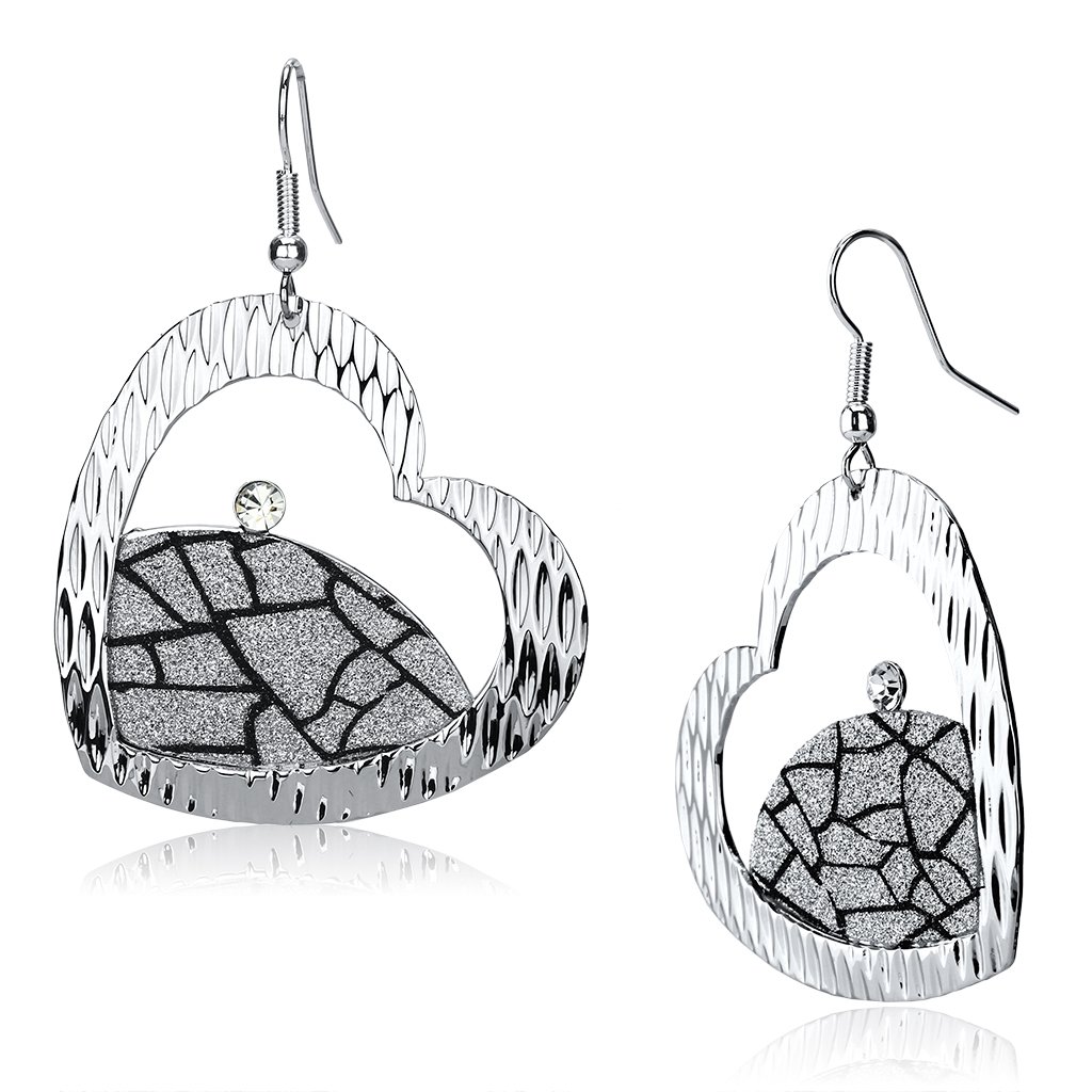 LO2724 Rhodium Iron Earrings featuring clear top grade crystals, elegantly designed for style and comfort.