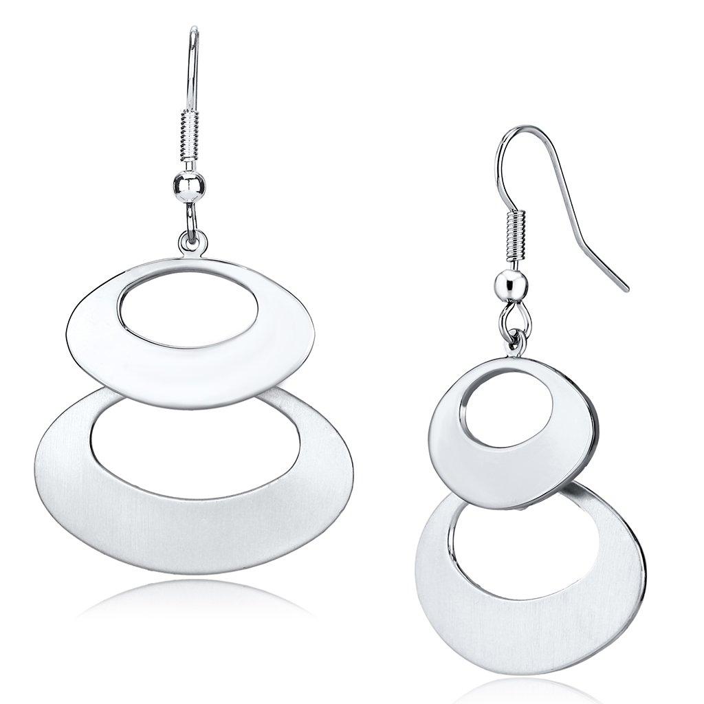 LO2736 Matte Rhodium & Rhodium Iron Earrings showcasing a minimalist design without stones, perfect for elegant styling.