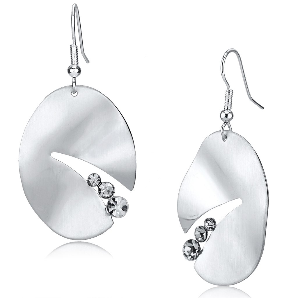 LO2743 Matte Rhodium and Rhodium Iron Earrings featuring a clear top grade crystal centerpiece, elegantly designed for any occasion.