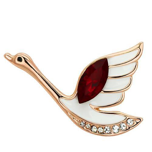 LO2762 Flash Rose Gold White Metal Brooch featuring top-grade Siam crystals, elegantly designed for stylish accessorizing.