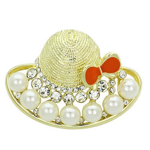 LO2764 Flash Gold White Metal Brooch featuring a synthetic pearl, showcasing an elegant design perfect for any outfit.