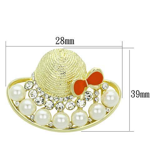 LO2764 Flash Gold White Metal Brooch featuring a synthetic pearl, showcasing an elegant design perfect for any outfit.