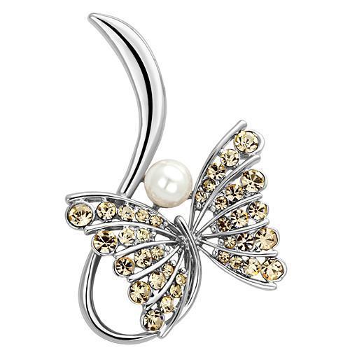 LO2765 Imitation Rhodium White Metal Brooch featuring a synthetic pearl, showcasing elegant design and craftsmanship.