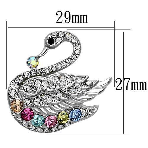 LO2788 Imitation Rhodium Brooch featuring multi-color top grade crystal, elegantly designed in white metal.