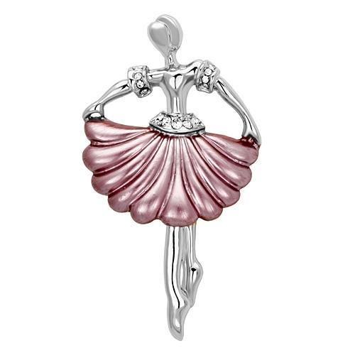 LO2779 Imitation Rhodium White Metal Brooch featuring a clear top grade crystal, elegantly designed for versatile wear.