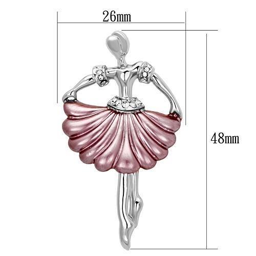 LO2779 Imitation Rhodium White Metal Brooch featuring a clear top grade crystal, elegantly designed for versatile wear.