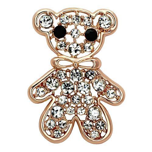 LO2792 Flash Rose Gold White Metal Brooch featuring a clear top grade crystal centerpiece, elegantly designed for stylish accessorizing.