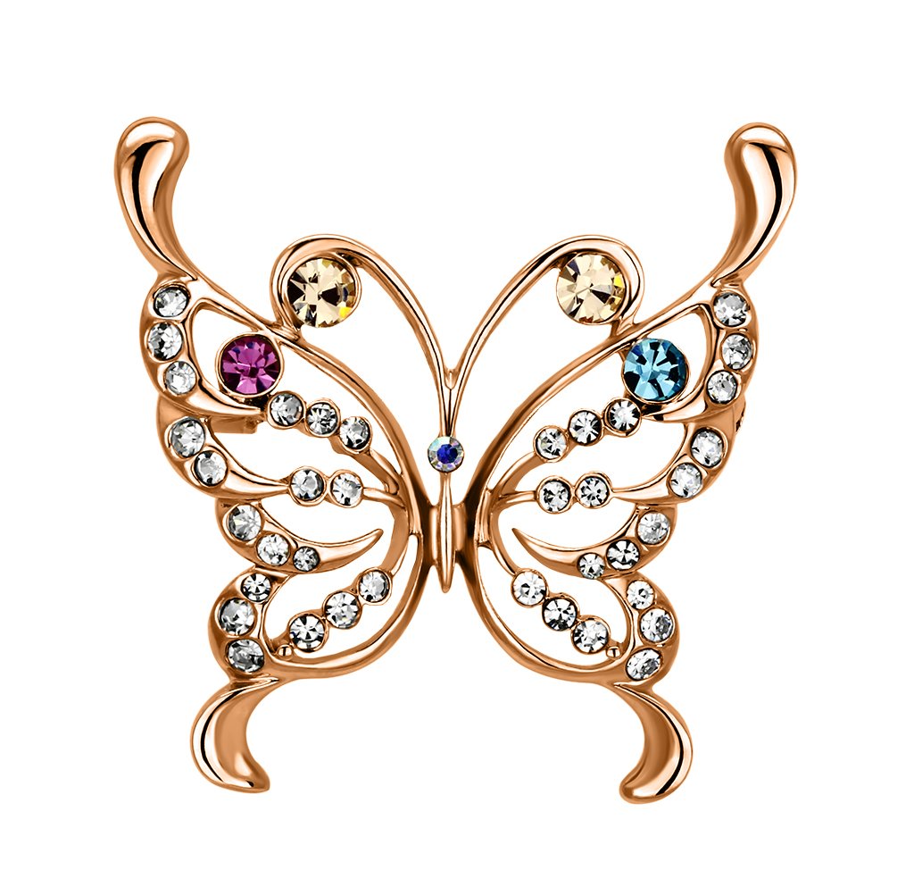 LO2793 Imitation Rhodium White Metal Brooch featuring multi-color top grade crystals, elegantly designed for versatile styling.