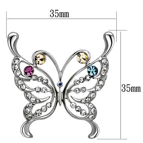 LO2793 Imitation Rhodium White Metal Brooch featuring multi-color top grade crystals, elegantly designed for versatile styling.