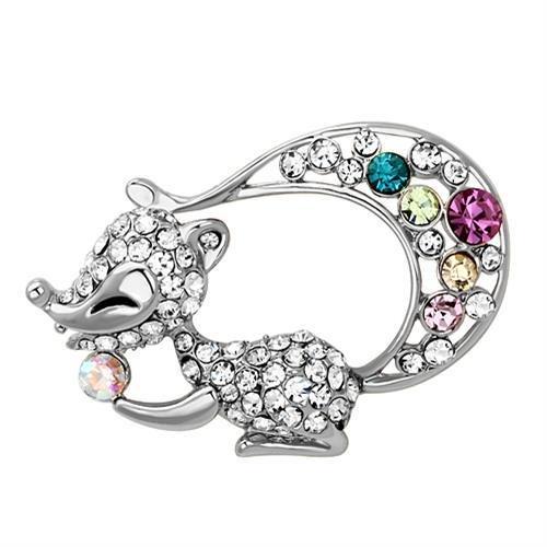 LO2888 Imitation Rhodium White Metal Brooch featuring multi-color top-grade crystals, elegantly designed for versatile wear.