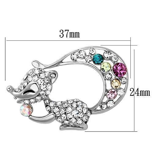 LO2888 Imitation Rhodium White Metal Brooch featuring multi-color top-grade crystals, elegantly designed for versatile wear.