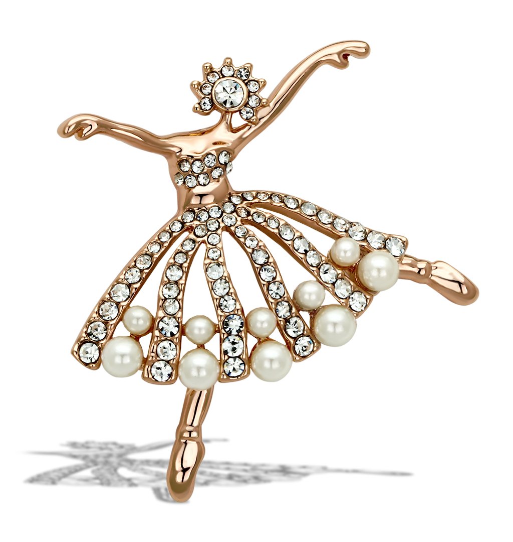 LO2802 Flash Rose Gold White Metal Brooch featuring a synthetic pearl centerpiece, elegantly designed for versatile styling.