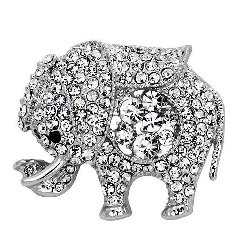 LO2803 Imitation Rhodium White Metal Brooch featuring a clear top-grade crystal centerpiece, elegantly designed for formal occasions.