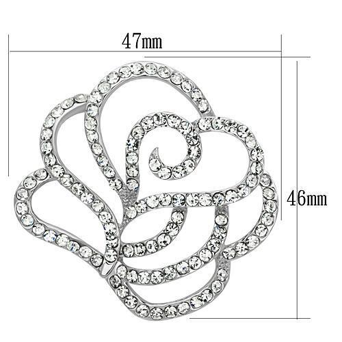 LO2813 Imitation Rhodium White Metal Brooch featuring a clear top-grade crystal centerpiece, elegantly designed for formal occasions.