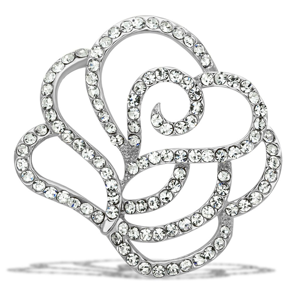 LO2814 Flash Gold White Metal Brooch featuring a clear top grade crystal centerpiece, elegantly designed for versatile wear.