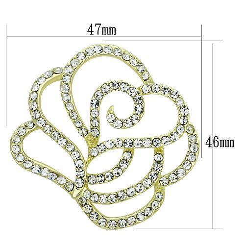 LO2814 Flash Gold White Metal Brooch featuring a clear top grade crystal centerpiece, elegantly designed for versatile wear.