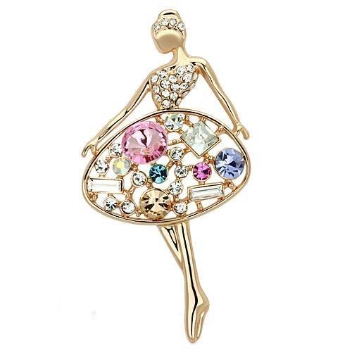 LO2818 Flash Rose Gold White Metal Brooch featuring top-grade multi-color crystals, elegantly designed for a sophisticated look.