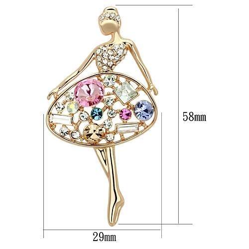 LO2818 Flash Rose Gold White Metal Brooch featuring top-grade multi-color crystals, elegantly designed for a sophisticated look.