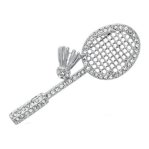 LO2823 Imitation Rhodium White Metal Brooch featuring a clear top-grade crystal centerpiece, elegantly designed for versatile wear.