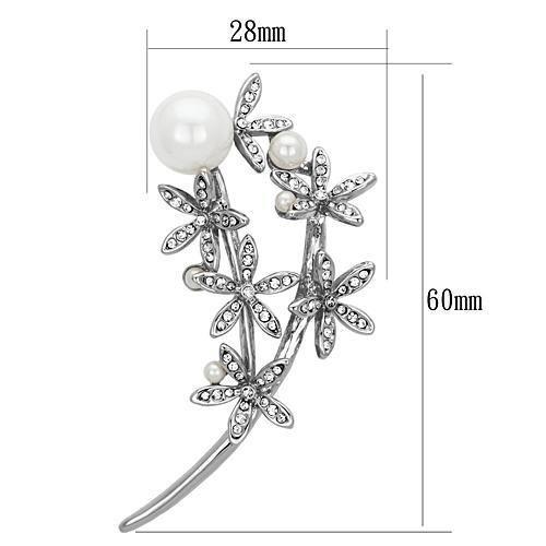 LO2833 Imitation Rhodium White Metal Brooch featuring a synthetic pearl centerpiece, elegantly designed for versatile styling.