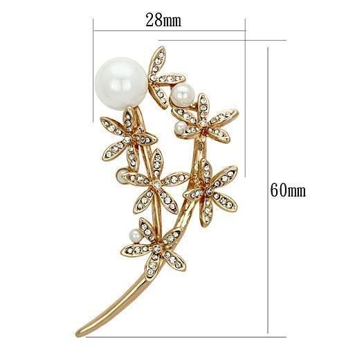 LO2834 Flash Rose Gold White Metal Brooch featuring a synthetic white pearl, elegantly designed for versatile styling.