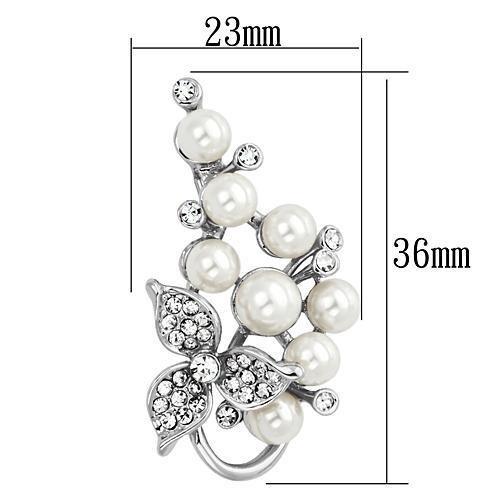 Elegant LO2852 brooch featuring imitation rhodium finish and a white synthetic pearl centerpiece, perfect for formal occasions.