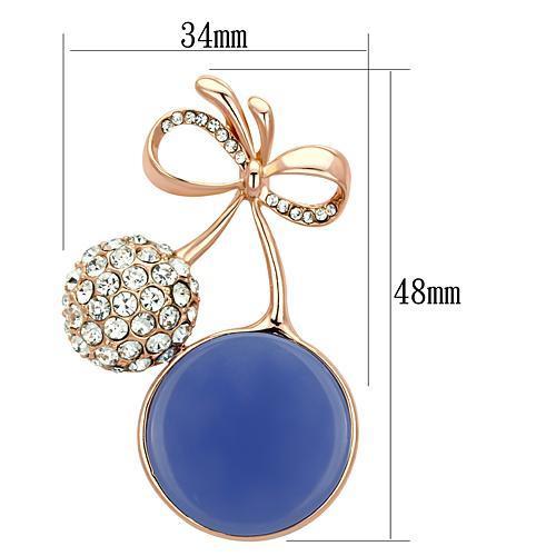 LO2857 Flash Rose Gold White Metal Brooch featuring a synthetic stone in Capri Blue, elegantly designed for versatile fashion.