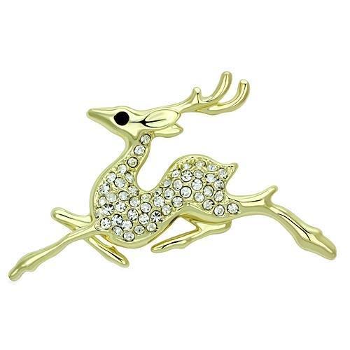 LO2859 Flash Gold White Metal Brooch featuring multi-color top-grade crystals, elegantly designed for a luxurious look.