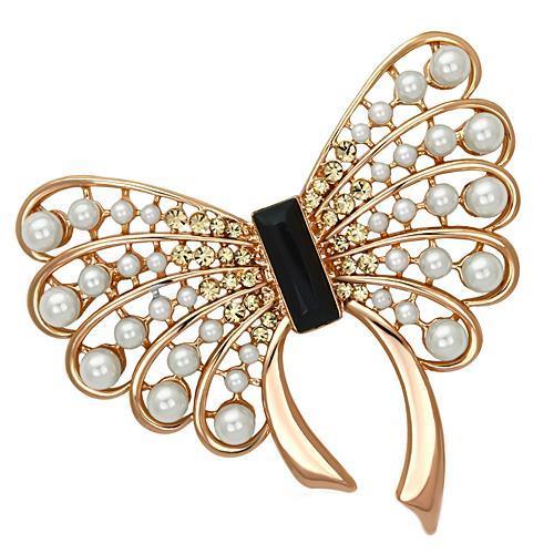 LO2869 Flash Rose Gold White Metal Brooch featuring a synthetic pearl at the center, elegantly designed for stylish accessorizing.