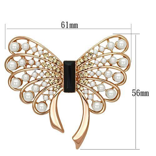 LO2869 Flash Rose Gold White Metal Brooch featuring a synthetic pearl at the center, elegantly designed for stylish accessorizing.