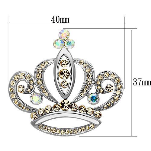 LO2870 Imitation Rhodium White Metal Brooch featuring multi-color top grade crystals, elegantly designed for versatile styling.