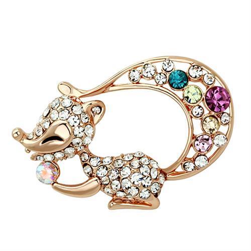 LO2889 Flash Rose Gold White Metal Brooch featuring top-grade multi-color crystals, elegantly designed for stylish accessorizing.