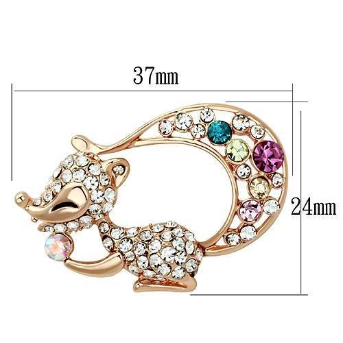 LO2889 Flash Rose Gold White Metal Brooch featuring top-grade multi-color crystals, elegantly designed for stylish accessorizing.