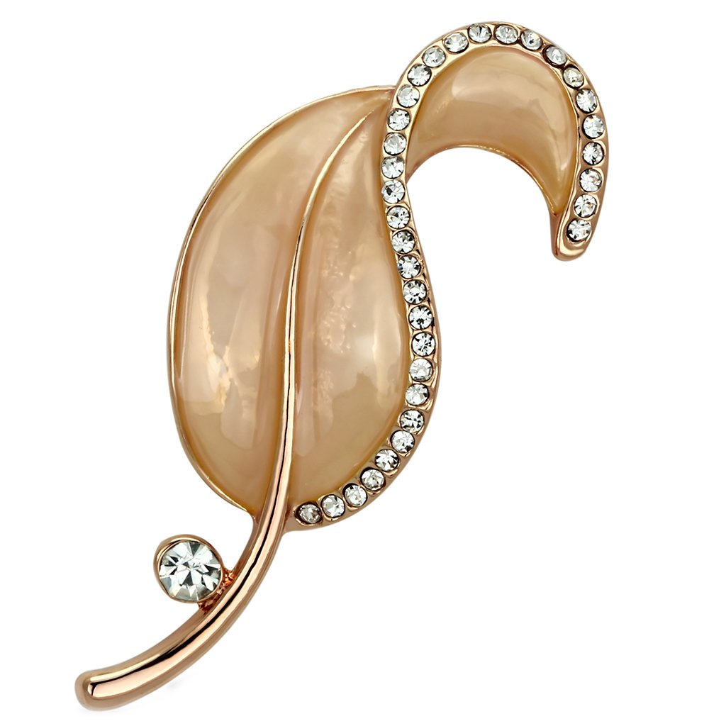 LO2899 Flash Rose Gold White Metal Brooch featuring a top-grade clear crystal centerpiece, elegantly designed for stylish accessorizing.