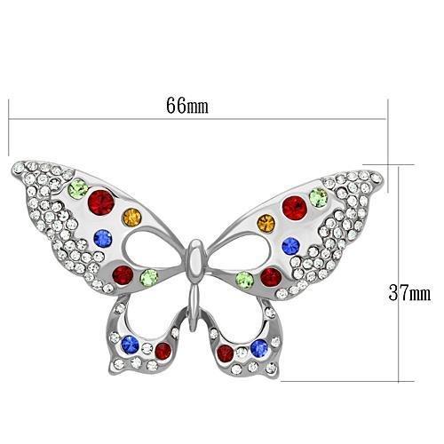 LO2906 Imitation Rhodium White Metal Brooch featuring multi-color top grade crystals, elegantly designed for versatile styling.