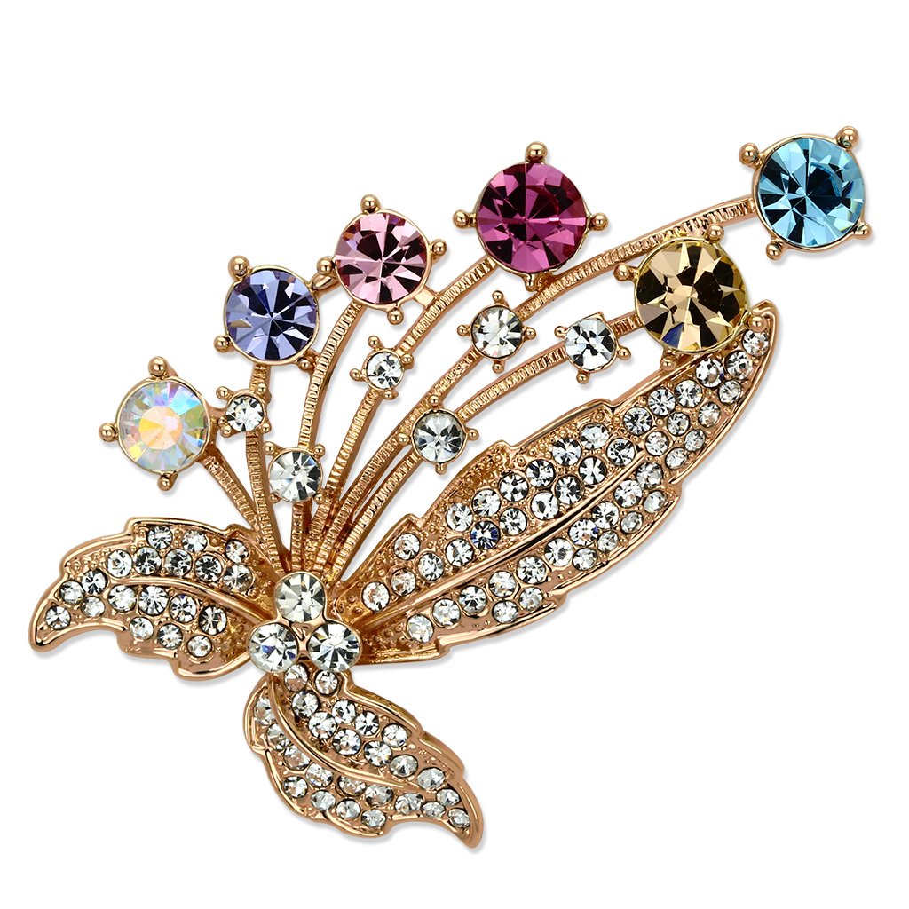 LO2922 Flash Rose Gold White Metal Brooch featuring top-grade multi-color crystals, elegantly designed for versatile styling.